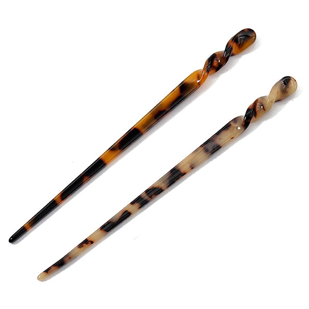 2 Pairs Leopard Print Acetate Hair Sticks - Vintage Tortoise Shell Hair Pins, Retro Hair Chopsticks for Women & Girls - Classic Hair Accessories for Updos, Buns & Special Occasions