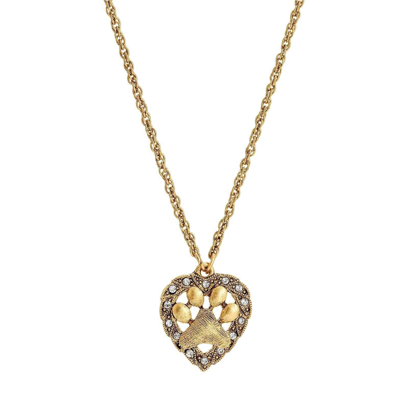 1928 Jewelry Heart and Paw Crystal Accent Pendant Necklace - 18