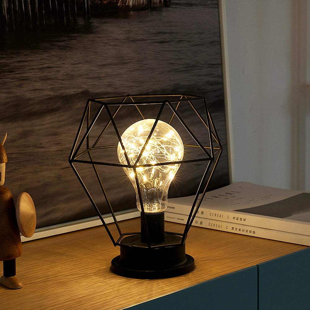 Modern Black Metal Wire Table Lamp - Retro Nightstand Light for Bedroom & Living Room