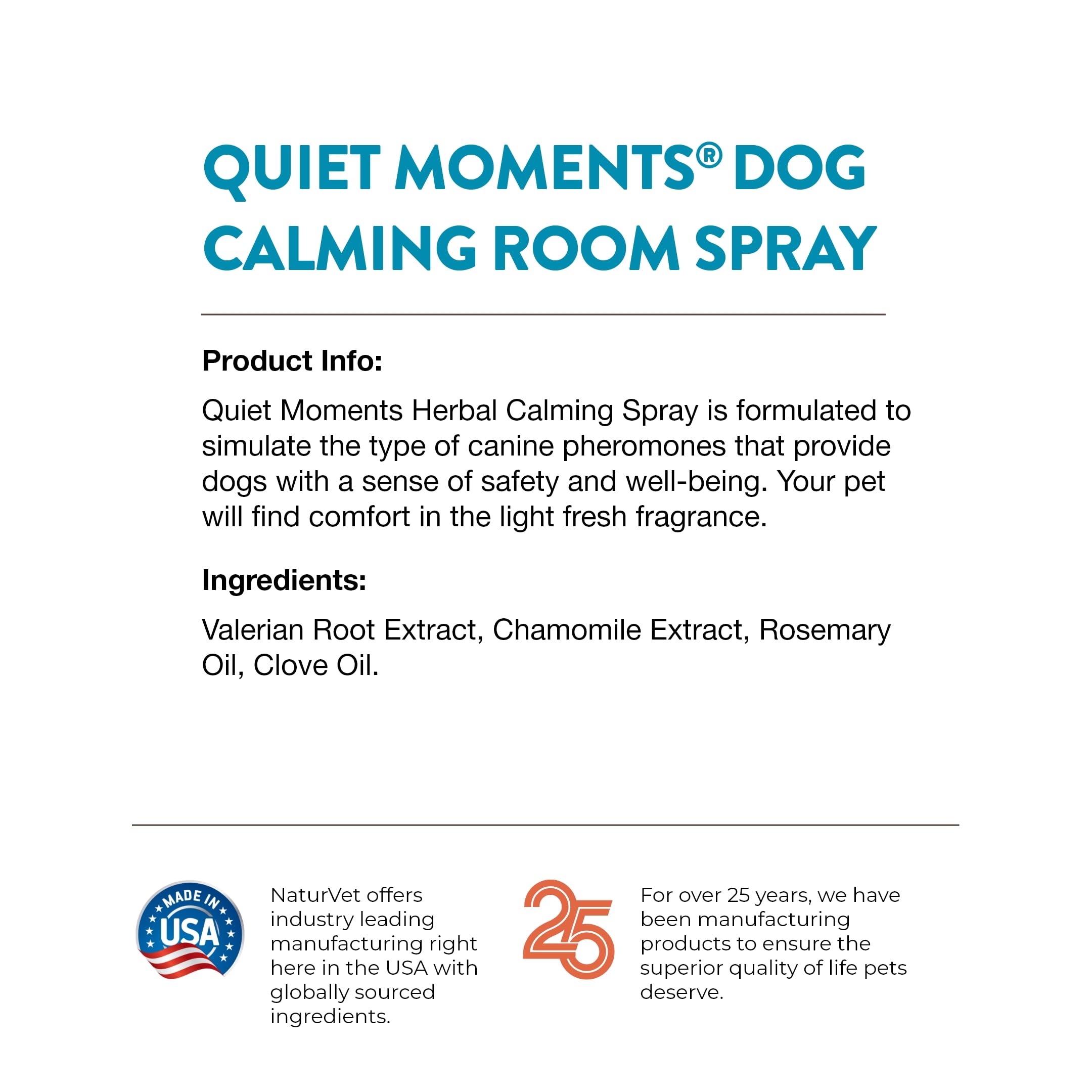NaturVet Quiet Moments Herbal Calming Spray for Dogs – 8 Oz Stress & Anxiety Relief – Helps with Travel, Storms & New Environments – Perfect for Crates, Cars & Vet Visits – Natural Pet Calming Solution