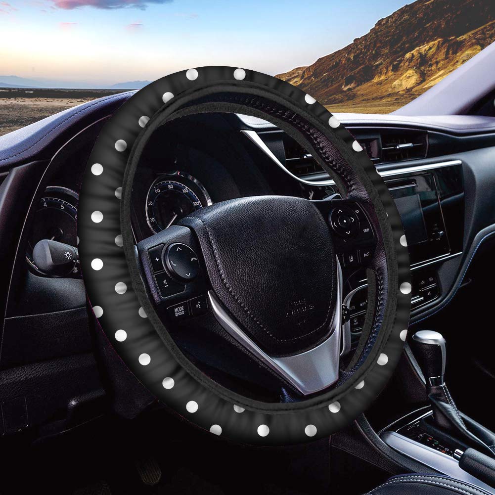 Binienty Cute Polka Dot Neoprene Steering Wheel Cover - Universal Fit for Cars, Trucks & SUVs - Non-Slip Grip & Sun Protection - Perfect for Daily Commute & Road Trips