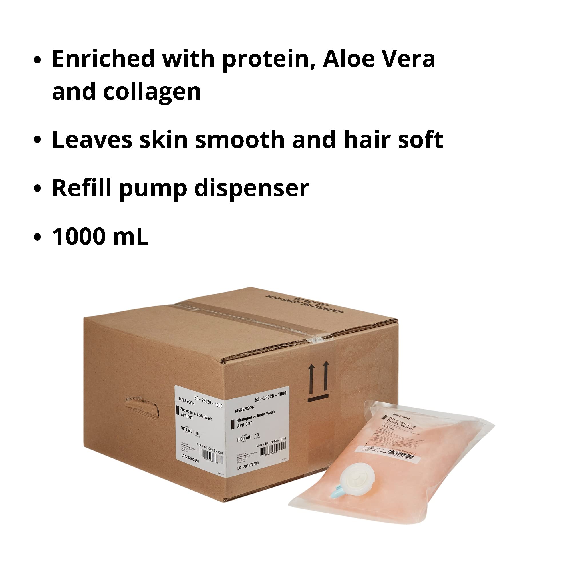 McKesson Apricot Scented Body Wash & Shampoo Refill Bag - 1000 mL (1 Count) | Gentle Cleansing for Sensitive Skin, Hospitals & Home Care Use