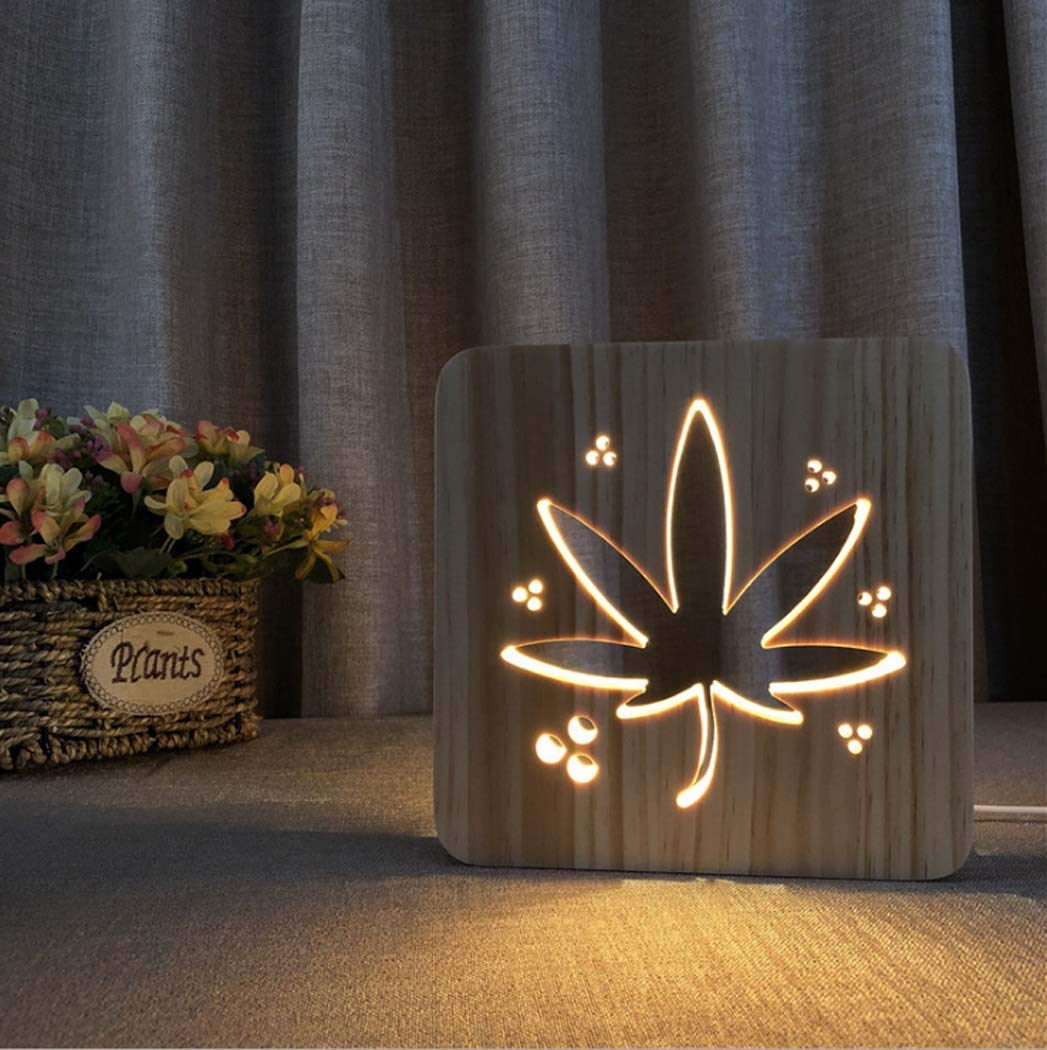 Tochange 3D Wooden Hollow Carving LED Night Light - USB Powered 3.3W Warm White Table Lamp for Bedroom, Bedside, Desk Decor - Perfect Gift for Kids & Adults - Creates Cozy Ambiance for Reading, Relaxing & Nighttime Safety (19x19x3cm)