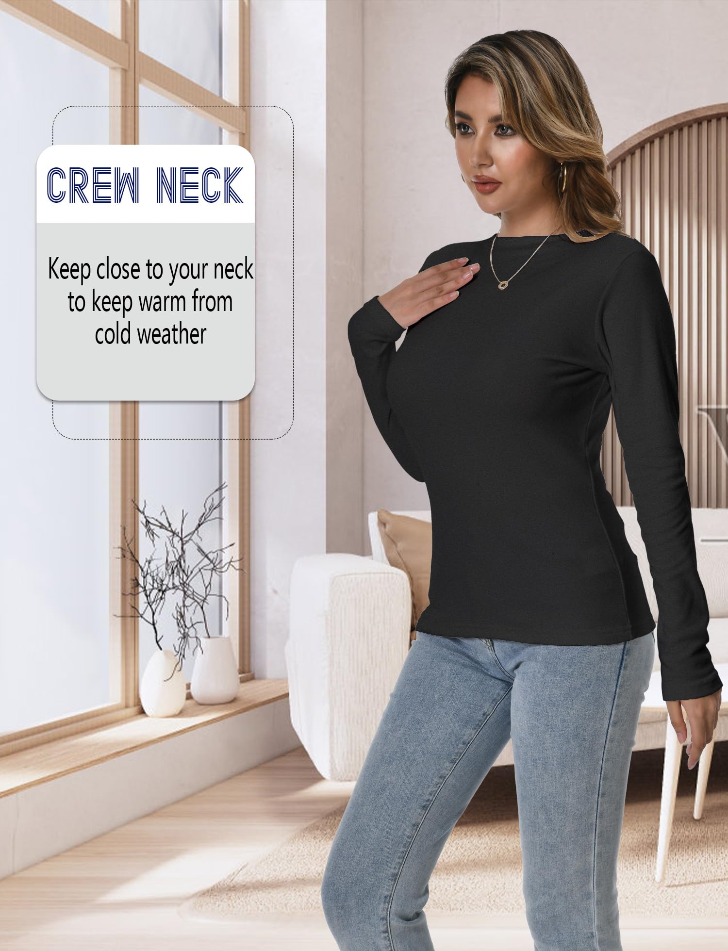 Dalavch Women's 3/4 Pack Thermal Long Sleeve Shirts - Fleece Lined Crew Neck Base Layer Tops for Cold Weather - Perfect for Winter Hiking, Skiing & Outdoor Activities