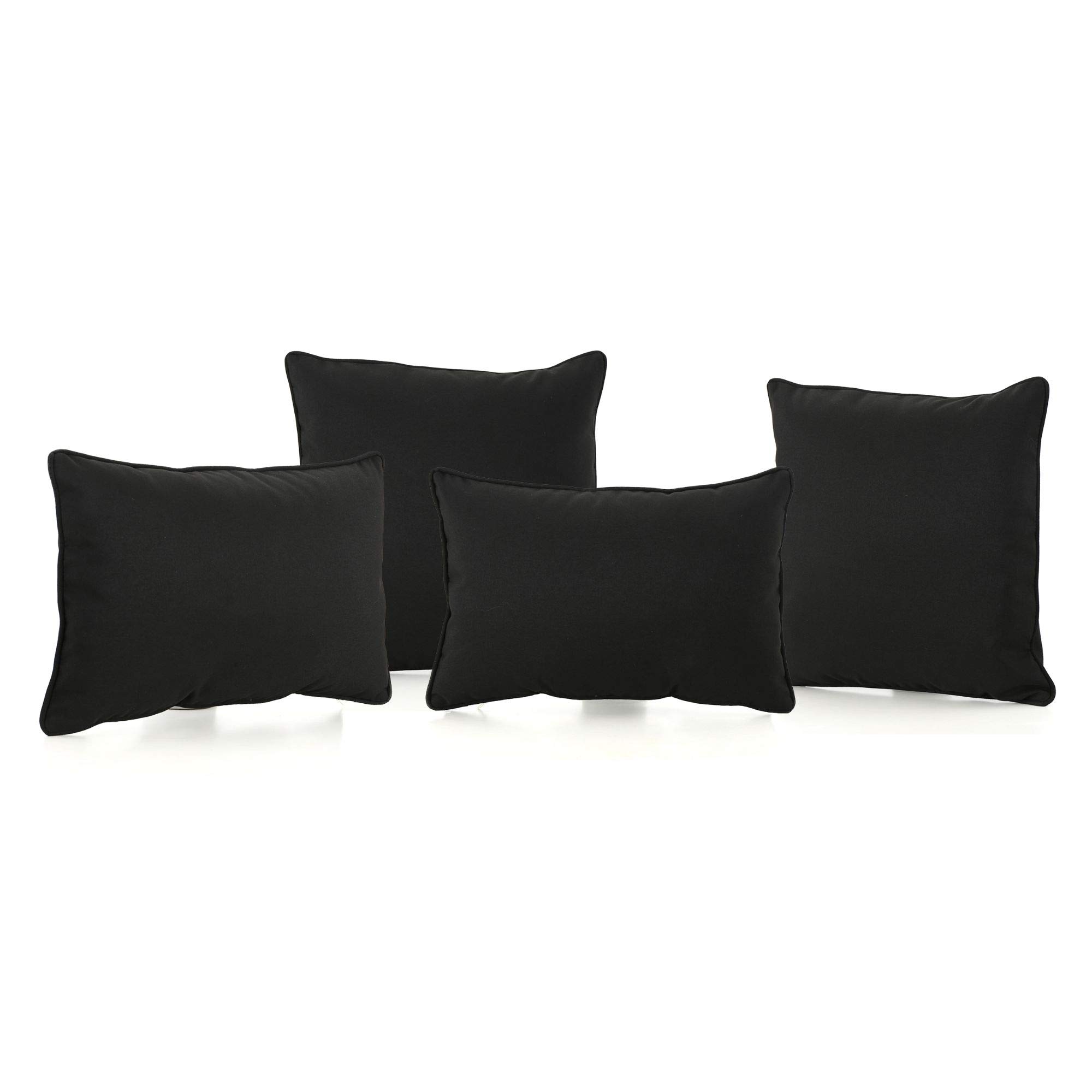 Noble House Coronado Outdoor Water Resistant Pillow Set of 4 - Black Weatherproof Cushions for Patio, Poolside & Garden Furniture - Perfect for Outdoor Living & Decor
