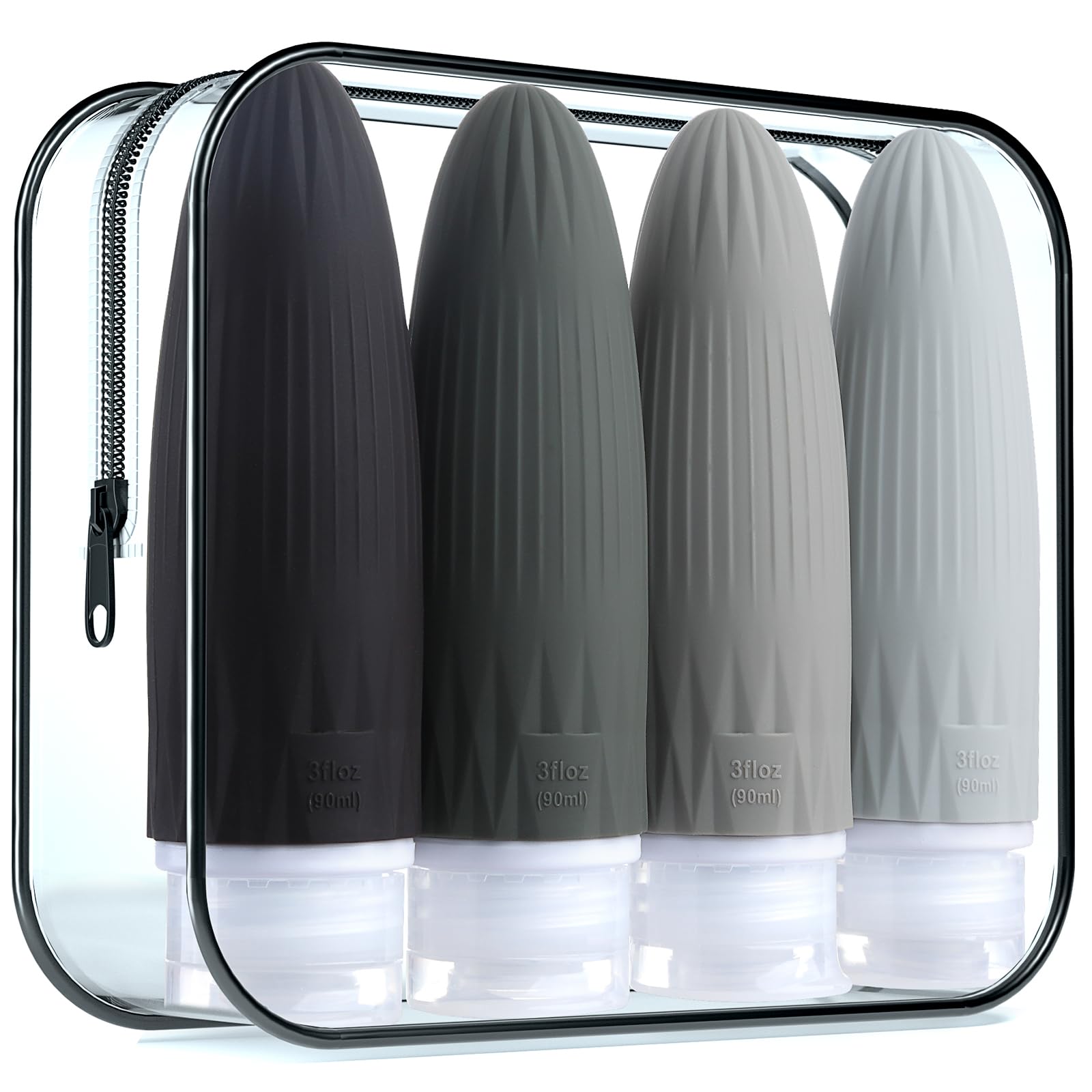 Gemice 4-Pack 3oz TSA Approved Silicone Travel Bottles - Leak Proof Refillable Squeezable Toiletries Containers for Shampoo, Body Wash & Lotion | Perfect for Air Travel, Gym Bag & Vacation Essentials