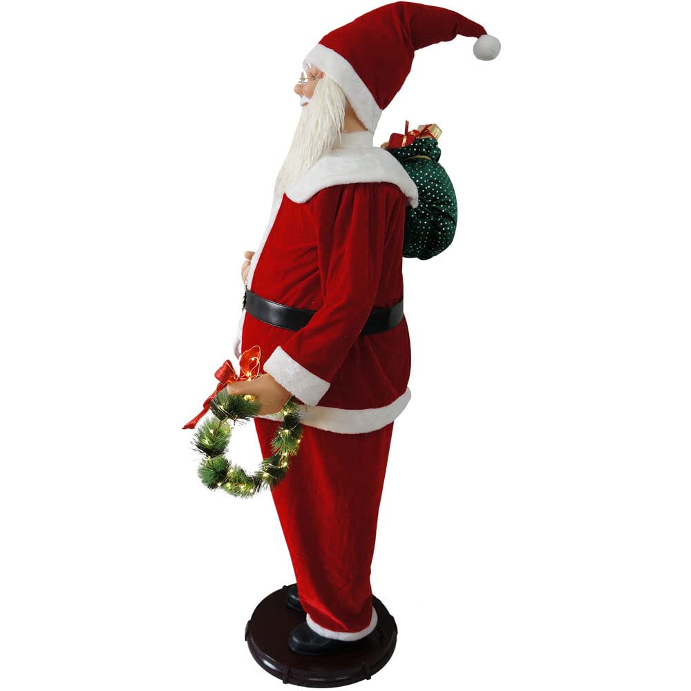 58-Inch Animated Dancing Santa Claus with Wreath & Gift Sack - Indoor Christmas Decor for Holiday Home, Office & Party (Red) | Festive Gift & Seasonal Decoration