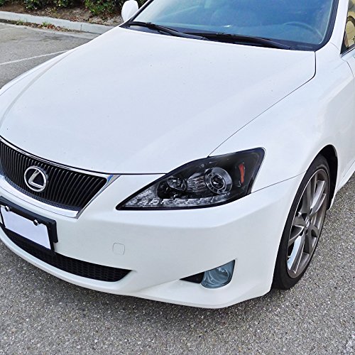 Glossy Black LED DRL with Signal Strip Projector Headlights - Compatible with Lexus IS250 2006-2013 - High Performance Replacement Headlights for Night Driving & Enhanced Visibility