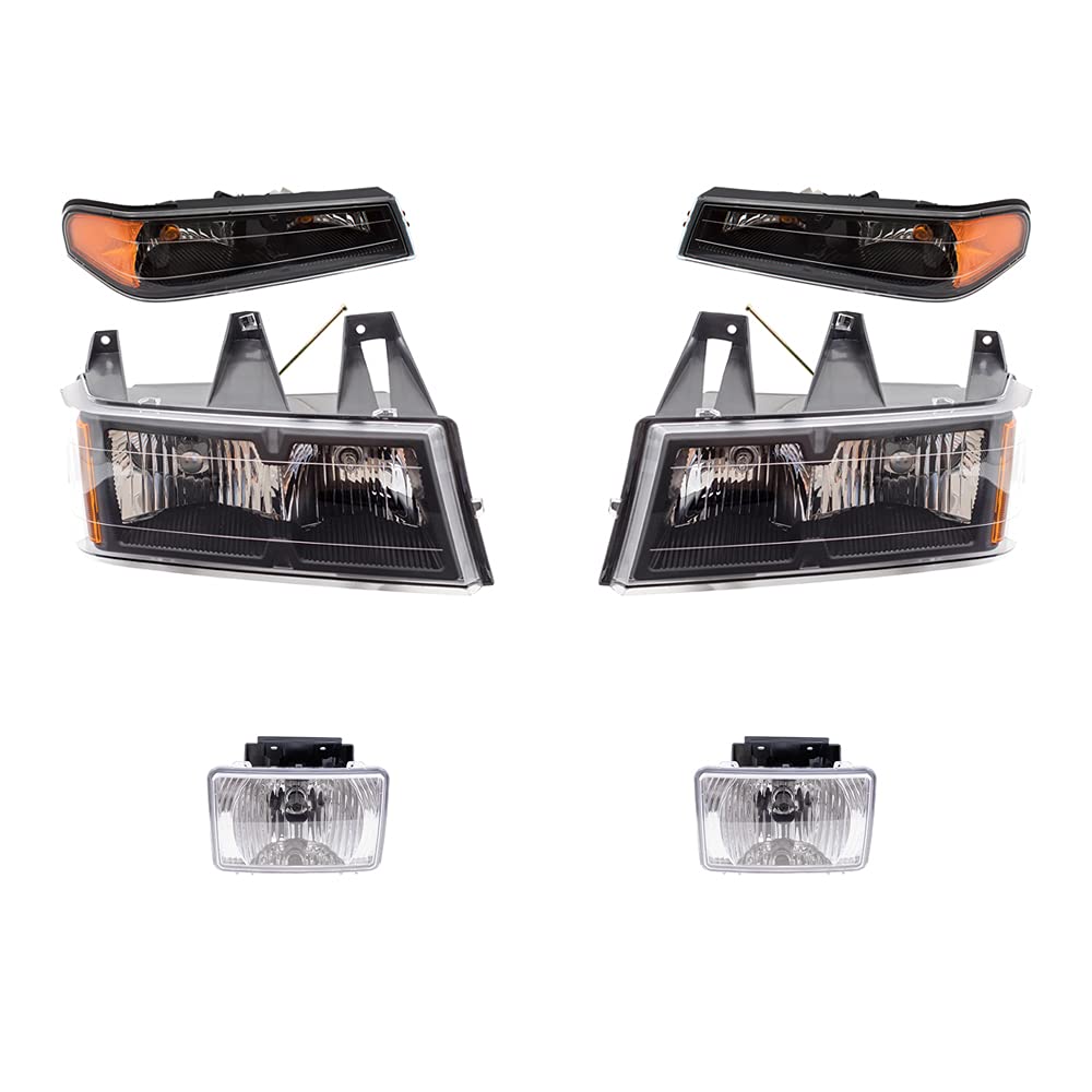 Brock Replacement Headlights Set - Driver & Passenger Side Headlights, Parking Signal Lights & Fog Lights - 6 Piece Kit Compatible with 2004-2012 Chevy Colorado & GMC Canyon Trucks - Perfect for Night Driving & Off-Road Adventures