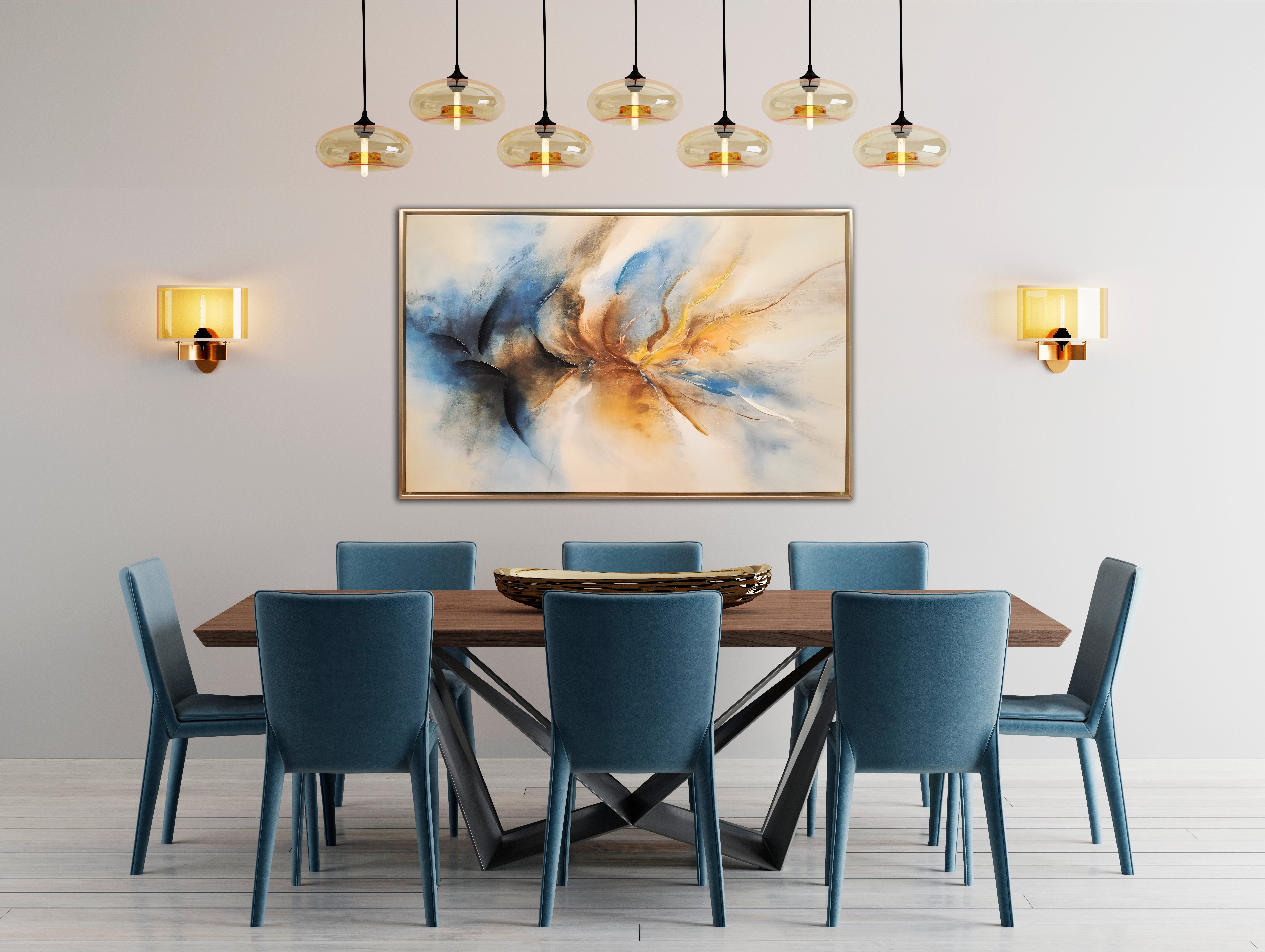 Orange and Blue Abstract Wall Art Canvas Painting - 46x31 Inches Modern Home Decor for Living Room, Bedroom & Office