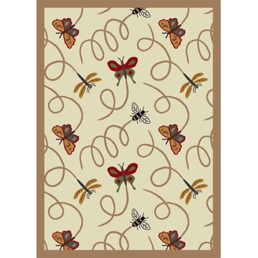Joy Carpets Kaleidoscope Wing Dings Whimsical Area Rugs - Beige Non-Slip Kids Playroom & Nursery Rug - Soft Play Mat for Children's Bedroom, Living Room Decor