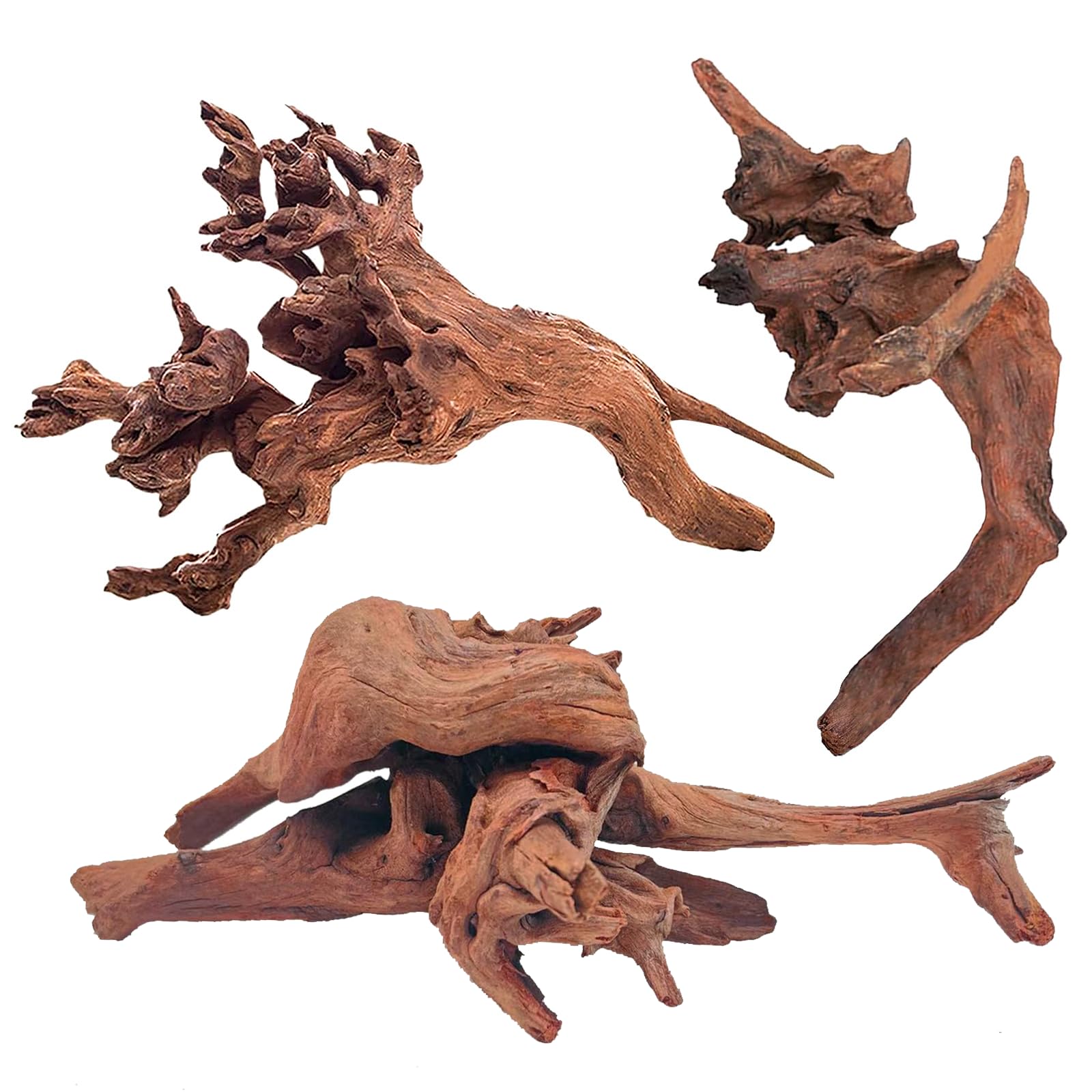 WDEFUN Natural Driftwood for Aquarium Decor - 3-Piece Set (7''-11'') Large Driftwood for Fish Tank, Reptile Terrarium & Air Plants - Perfect for Bearded Dragon Habitats, Aquascaping & Home Décor