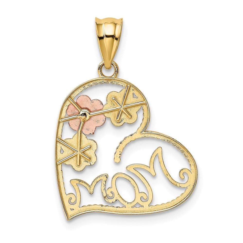 14K Tri-Color Gold Mom & Flowers Pendant Necklace - Elegant Jewelry Gift for Mother's Day, Birthday & Special Occasions