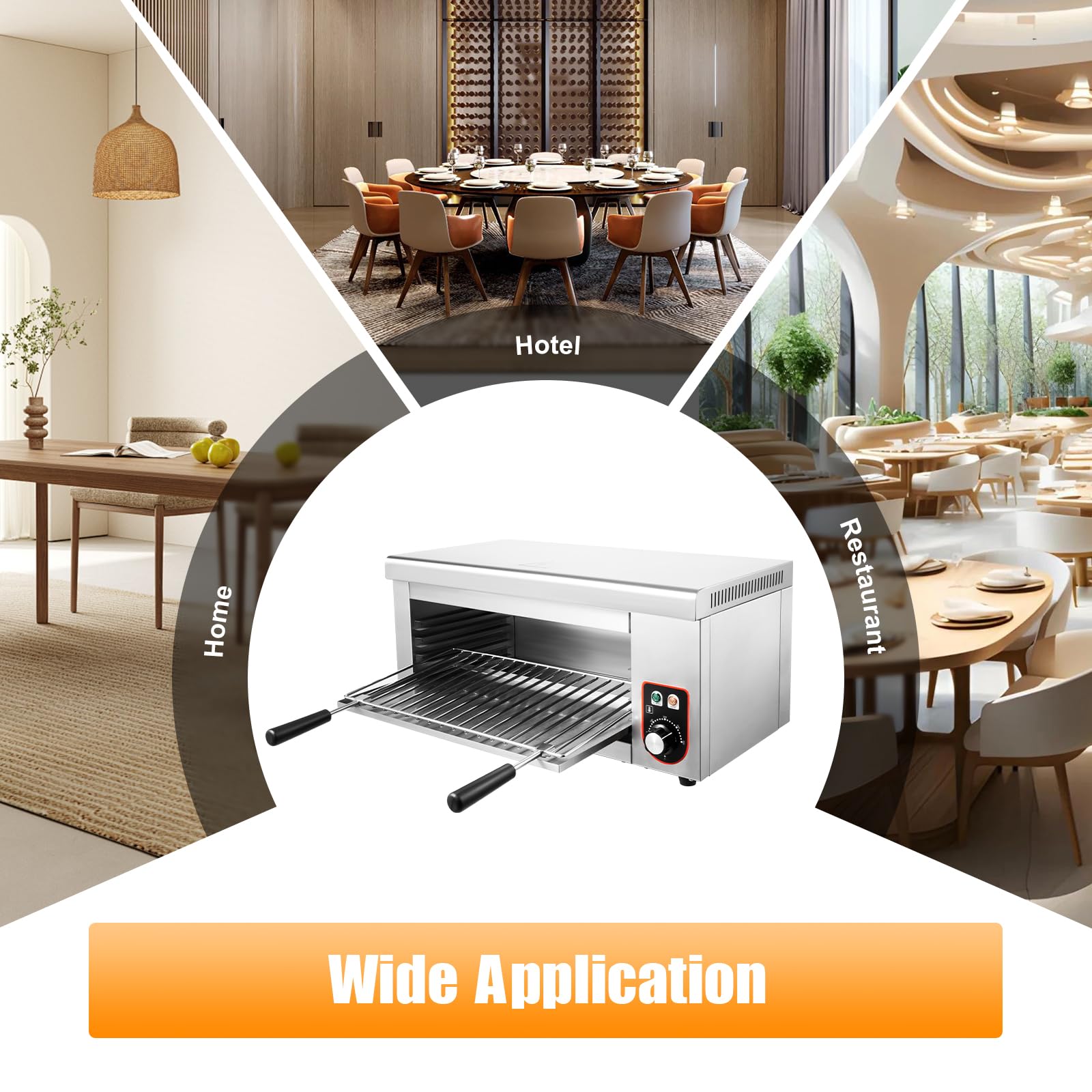 1500W Commercial Electric Cheese Melter & Salamander Broiler - Stainless Steel Steak Warmer with Adjustable Temperature (120-570°F) - Perfect for Restaurants, Pubs & Home Kitchens - Melts Cheese, Cooks Steaks & Roasts Chicken/Veggies - 110V US Plug
