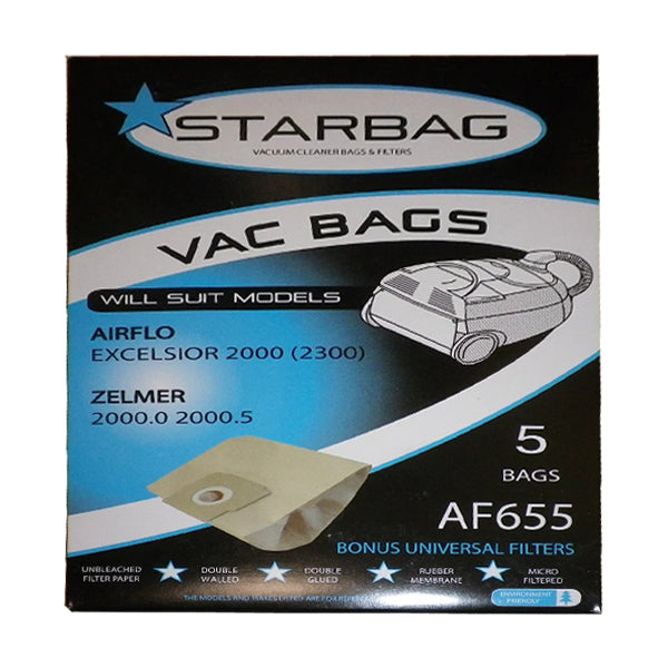 Starbag AF655 Vacuum Cleaner Bags - 6 Pack, HEPA Filtration, Compatible with Most Upright Vacuums - Perfect for Pet Hair, Allergies & Home Cleaning