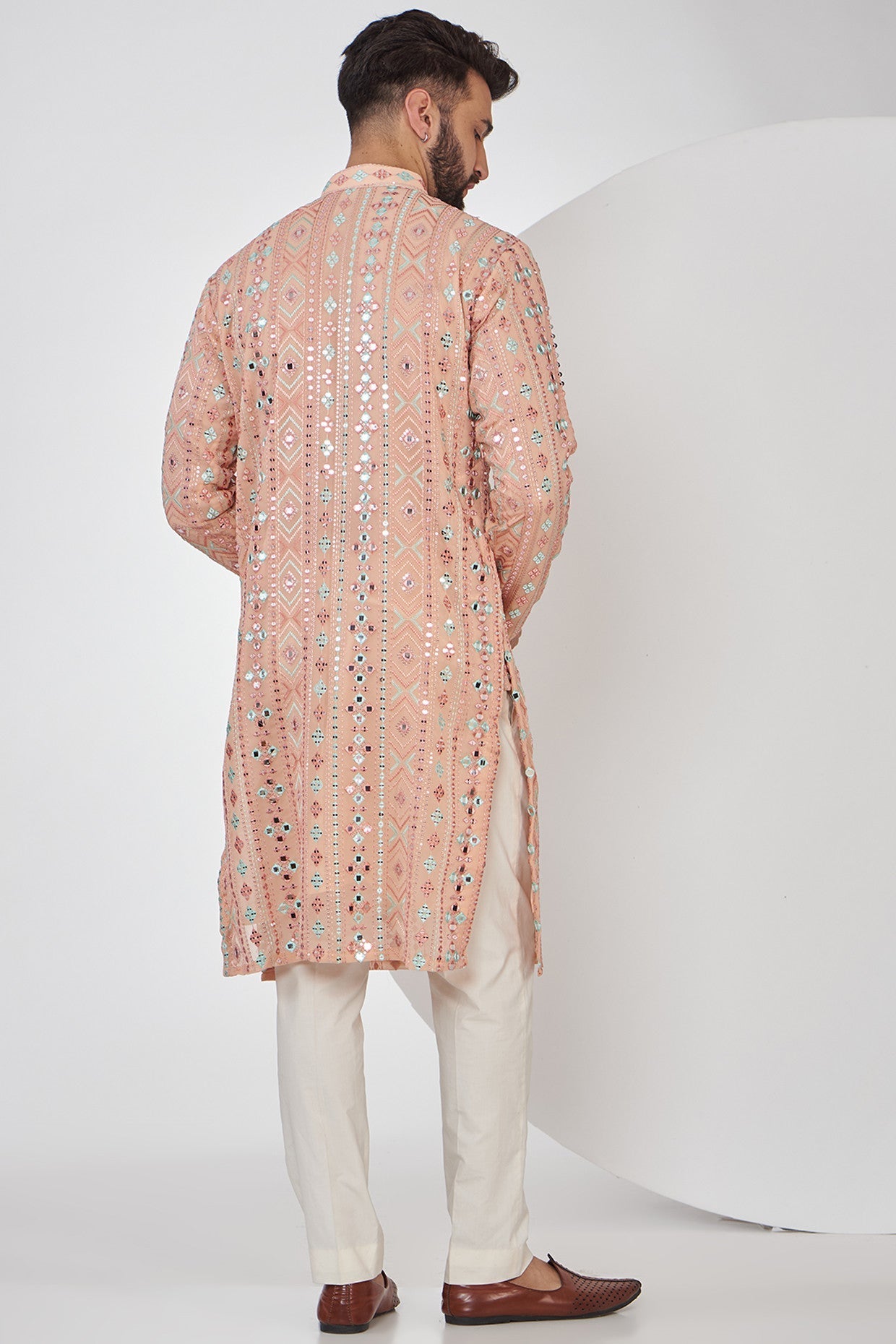 Stylish Peach Mirrorwork Kurta for Women - Traditional Indian Embroidered Tunic Top - Perfect for Festivals, Weddings & Casual Wear