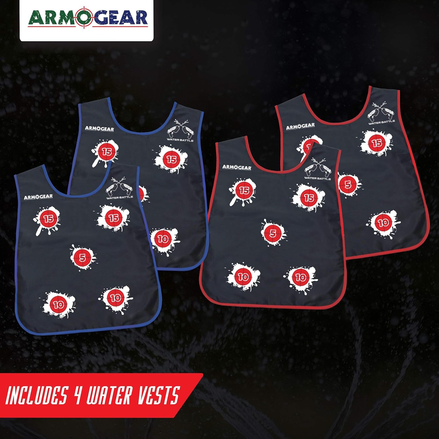ArmoGear Water Target Vests & Guns - Outdoor Summer Toys for Kids 8+ | Backyard Water Play Fun