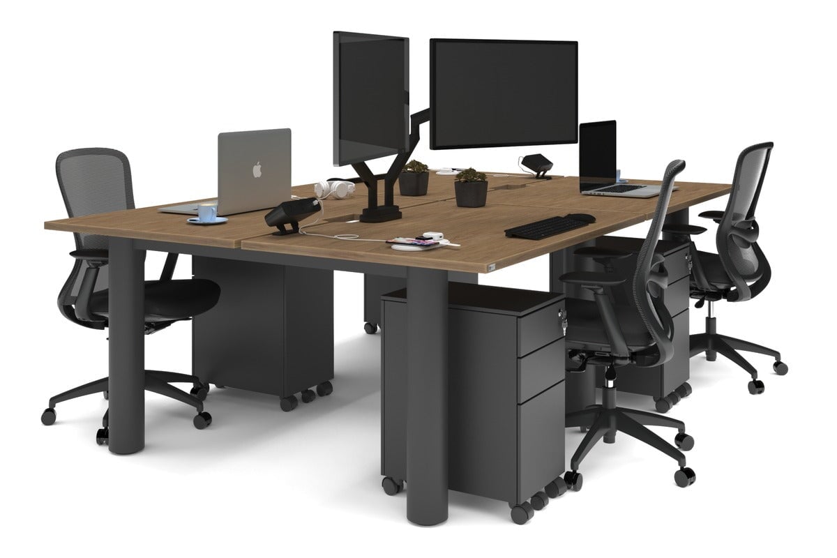 4-Person Office Workstation with Quadro Cylinder Legs - 1200L x 800W Desk with Cable Management Scallop for Modern Workspaces & Collaborative Office Environments