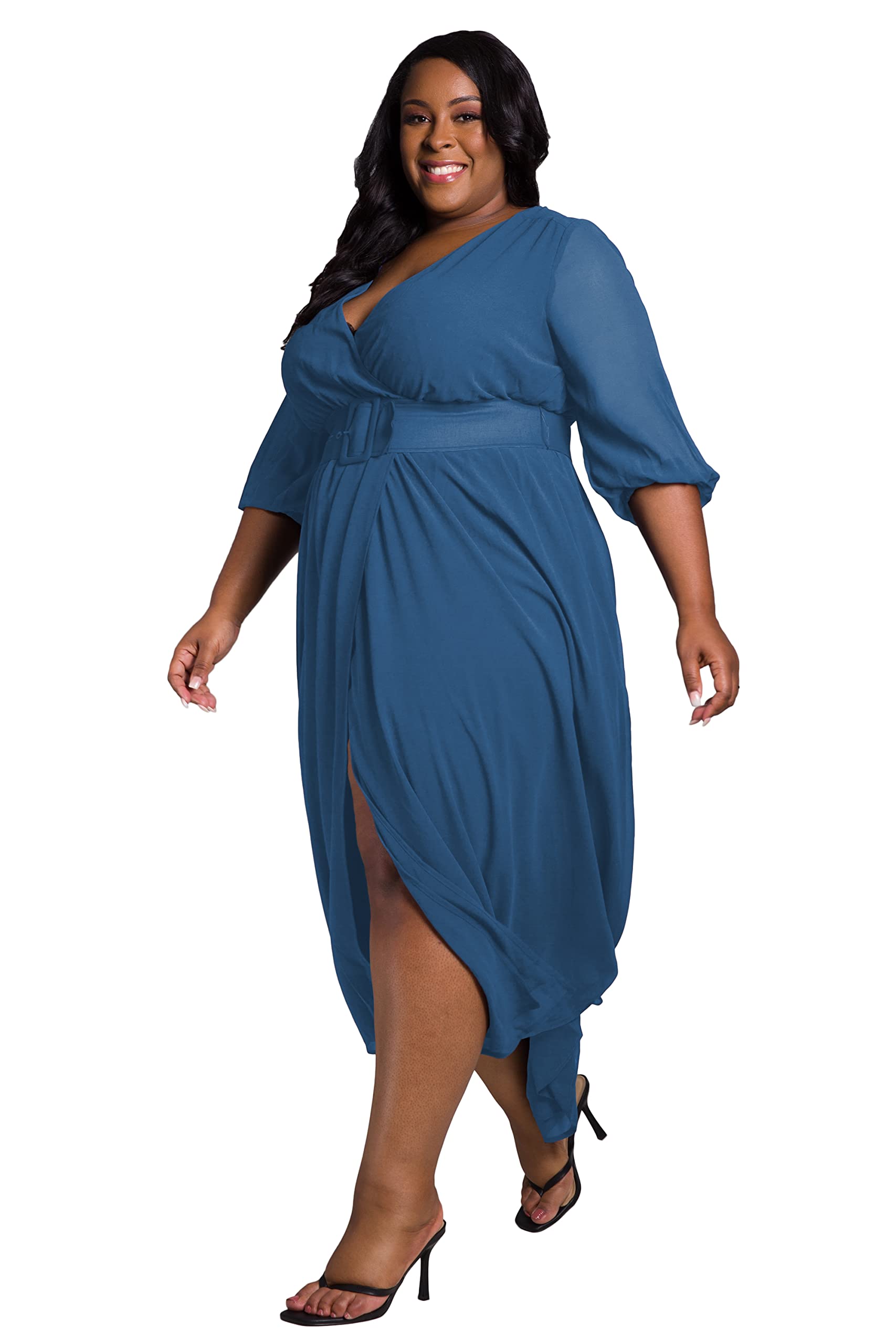 Poetic Justice Women's Plus Size Belted Surplice Maxi Dress - Flowy Long Dress for Casual Wear, Beach Vacation & Summer Outfits