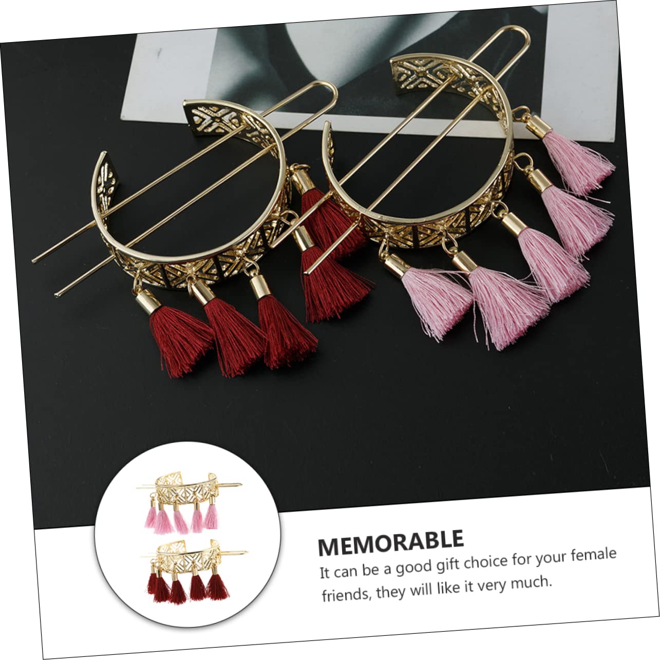 Vintage Geometric Lace Hair Bun Holders - Pair of Lightweight Hair Cuff Buns with Tassels for Women | Wedding, Prom, Cosplay & Vintage Style Hair Accessories