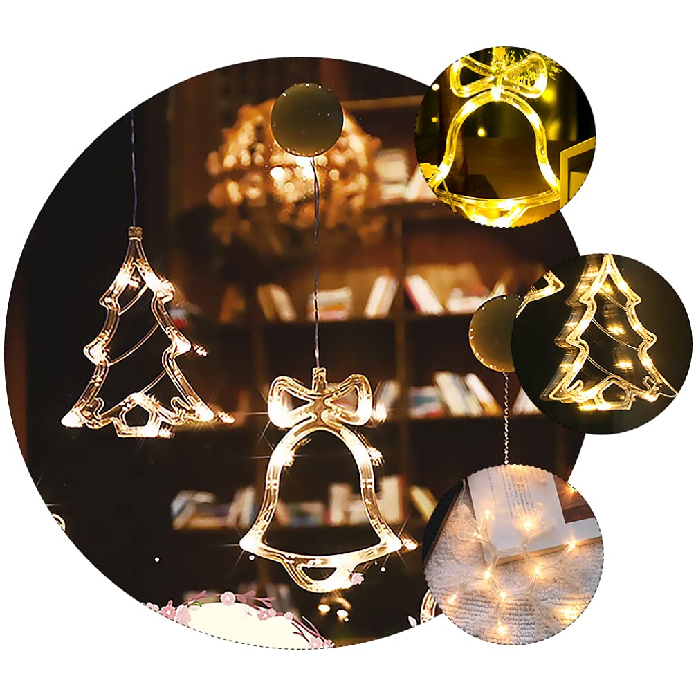 4-Pack Christmas Window Lights with Suction Cups - LED Copper Wire Hanging Lights for Xmas Tree Decor, Indoor/Outdoor Wall Sconce - Perfect for Holiday Home Decor, Bedroom, Living Room & Party Lighting