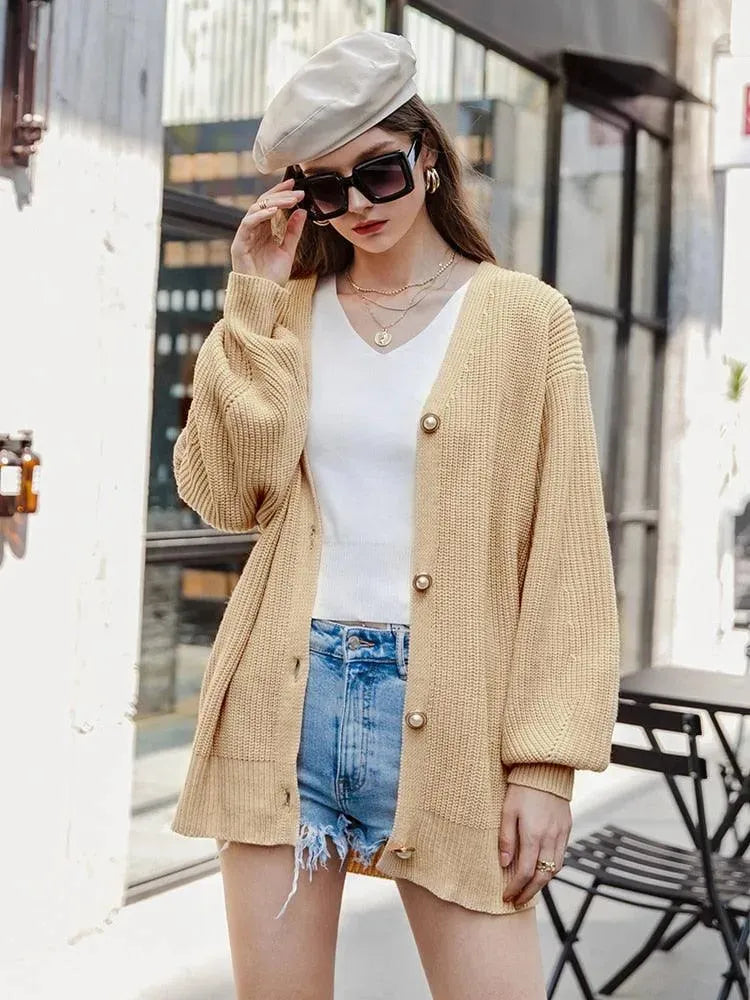 Lantern Sleeve Cardigan Sweater for Women - Cozy Knit Long Sleeve Open Front Wrap - Perfect for Fall, Winter & Layering Outfits
