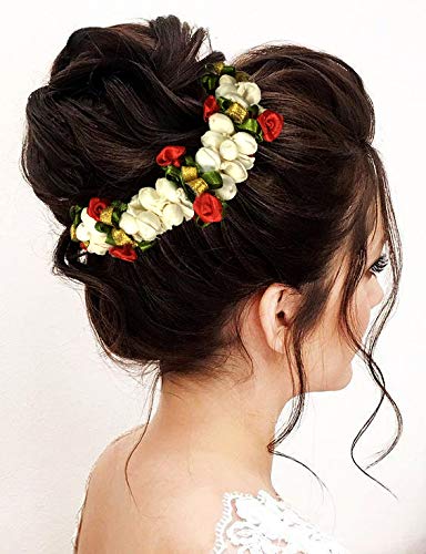 White Medium Gajra Hair Flare Accessories for Women – 1580 Juda Bun & Pin | Perfect for Weddings, Parties & Indian Traditional Hairstyles