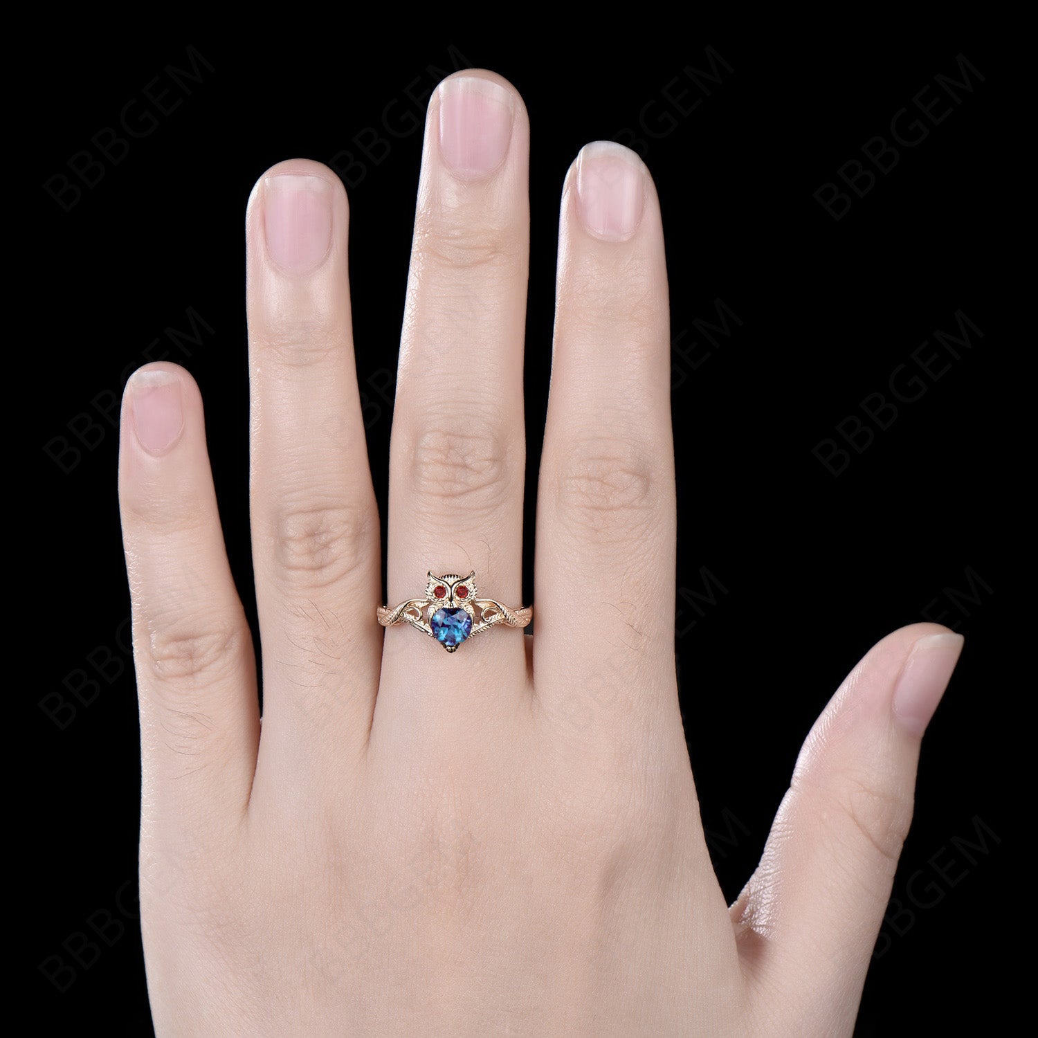 Owl Engagement Ring - Twig Vine Round Alexandrite Garnet Wedding Band for Women | Perfect for Nature-Inspired Proposals & Anniversary Gifts