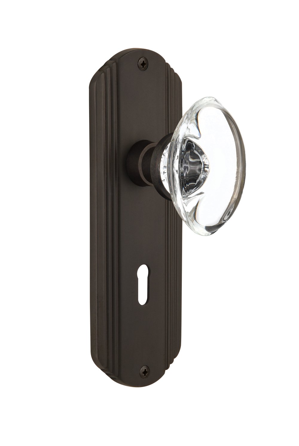 Vintage Deco Plate with Keyhole Oval Clear Crystal Glass Knob - Oil-Rubbed Bronze Double Dummy Door Handle - Perfect for Cabinet, Dresser, and Furniture Restoration Projects