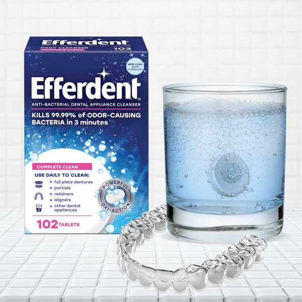 Efferdent Retainer & Denture Cleaner Tablets - Complete Clean, 44 Count (Pack of 3) | Fast-Acting Denture & Retainer Cleaning Tablets for Fresh Breath & Stain Removal | Perfect for Daily Use at Home or Travel
