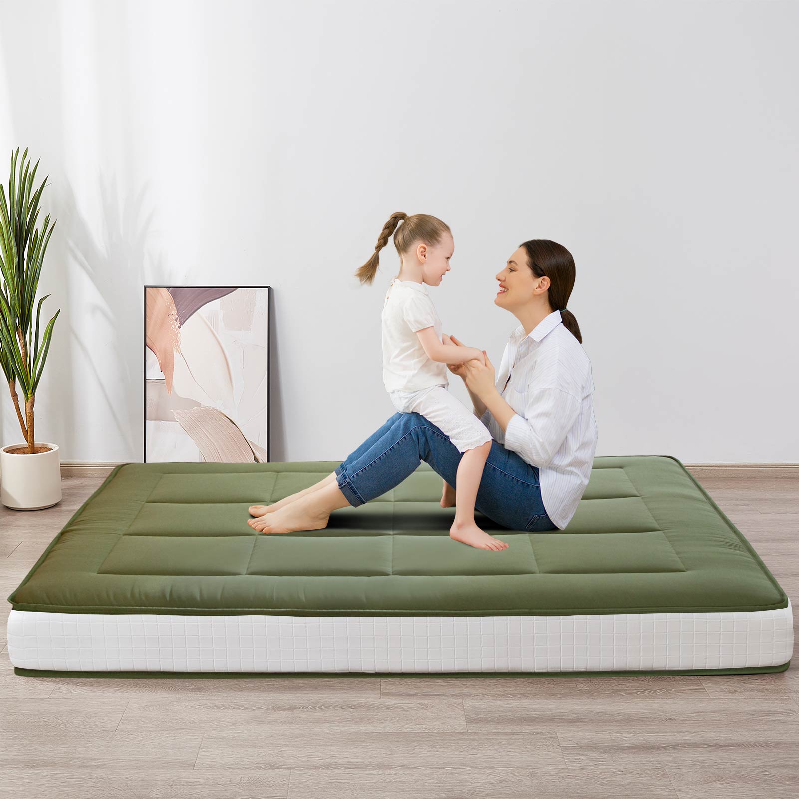 MAXYOYO 6-Inch Extra Thick Floor Futon Mattress - Green - Perfect for Guest Beds, Dorm Rooms & Small Space Living