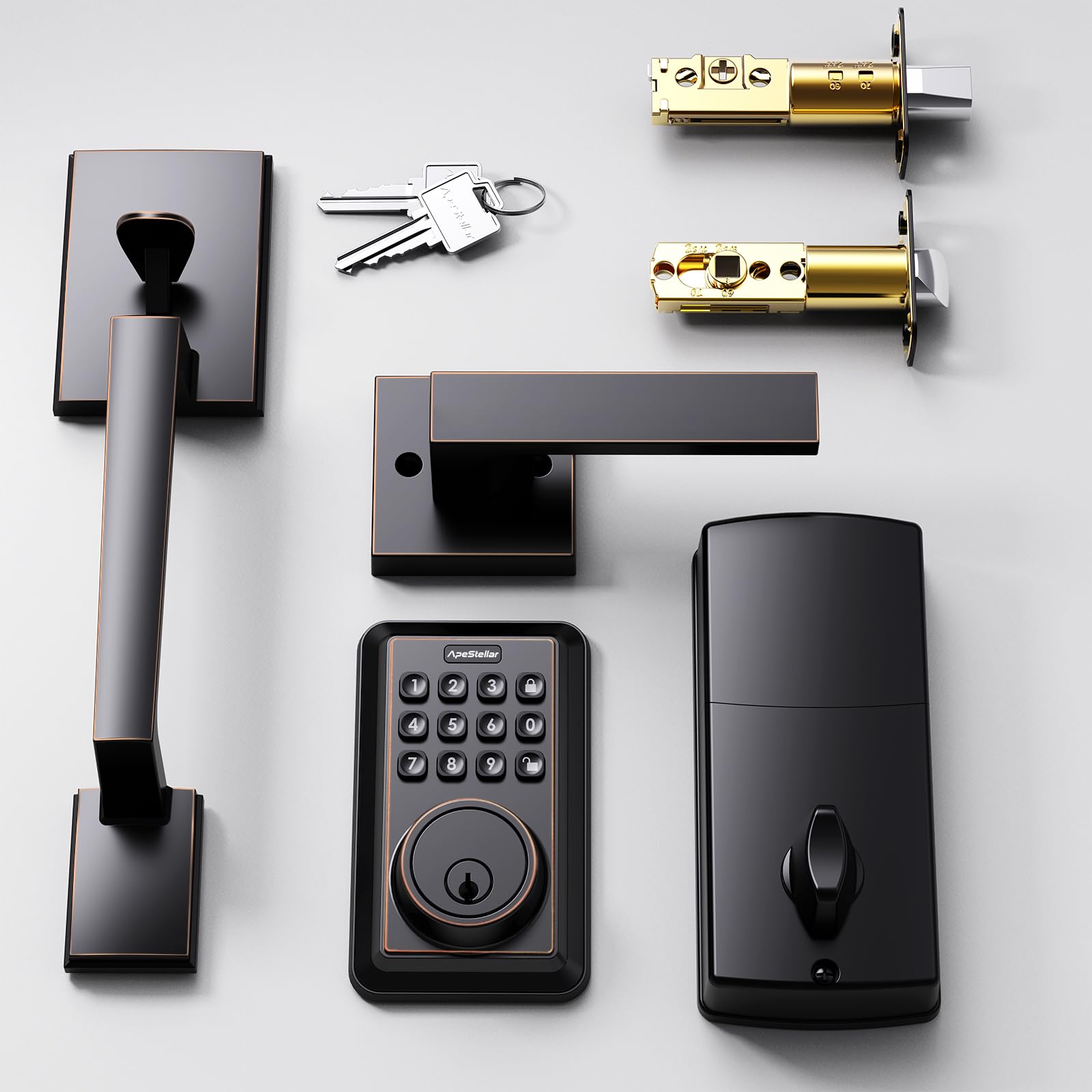 Smart Keyless Entry Door Lock Deadbolt with Handle Set - Electronic Keypad Deadbolt for Front Door - Easy Installation Oil Rubbed Bronze Smart Lock - Perfect for Home Security & Vacation Rentals