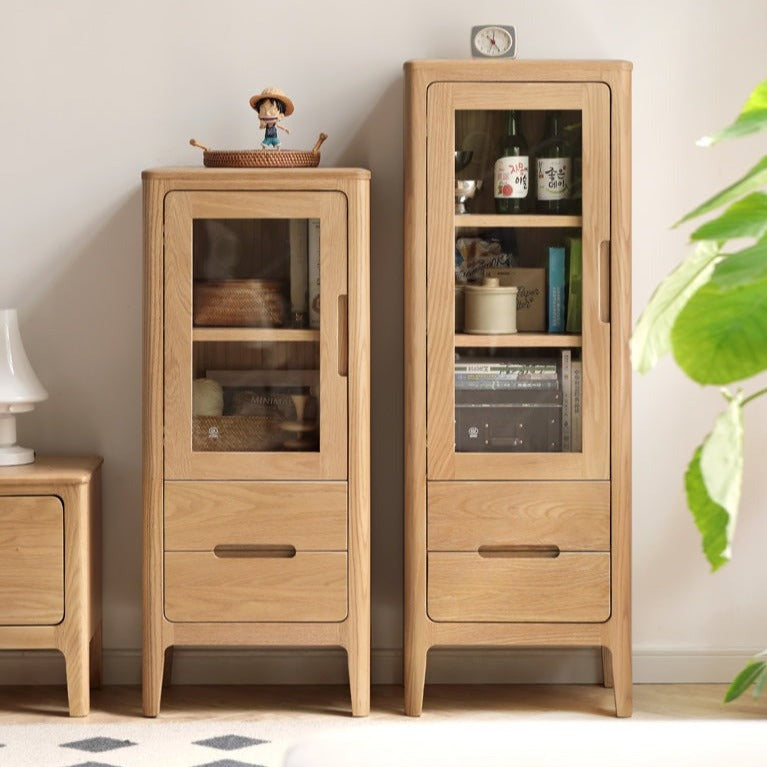 Solid Oak Wood Side Cabinet - Rustic Home Storage Organizer for Living Room, Bedroom, or Entryway