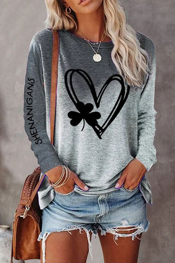 Valentine's Day Printed Round Neck Long Sleeve T-Shirt for Women - Romantic Love Heart Pattern Casual Blouse - Perfect for Date Night, Anniversary Gifts & Couple Outfits