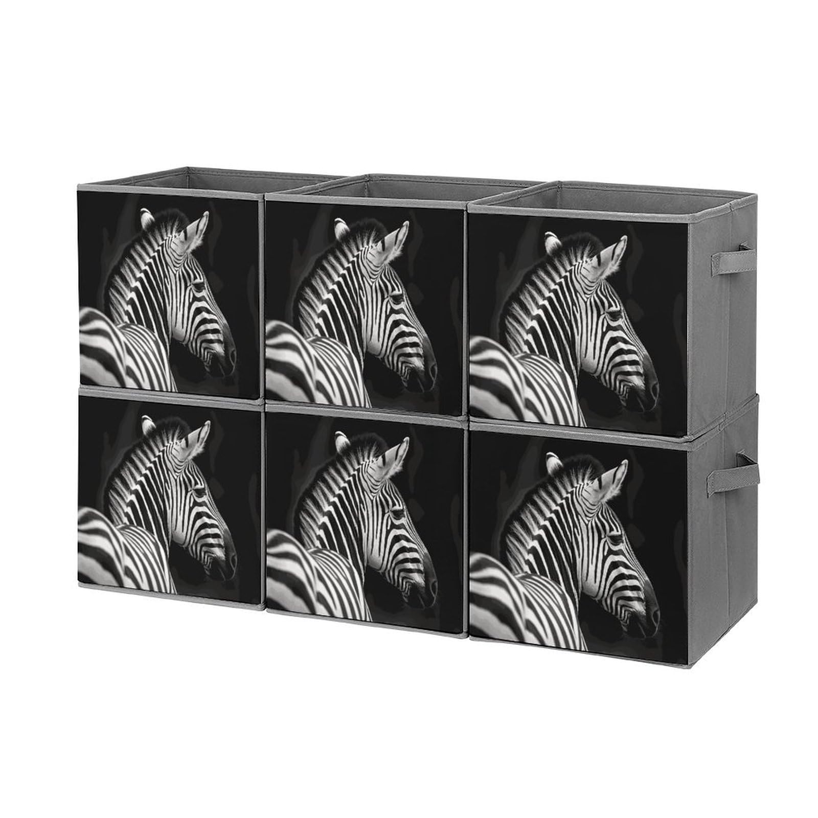 6-Piece Collapsible Storage Bins with Handles - Black & White Zebra Print Foldable Organizing Baskets for Shelves, Closet, Pantry | Space-Saving Home Organization Solution for Bedroom, Bathroom & Kids Room