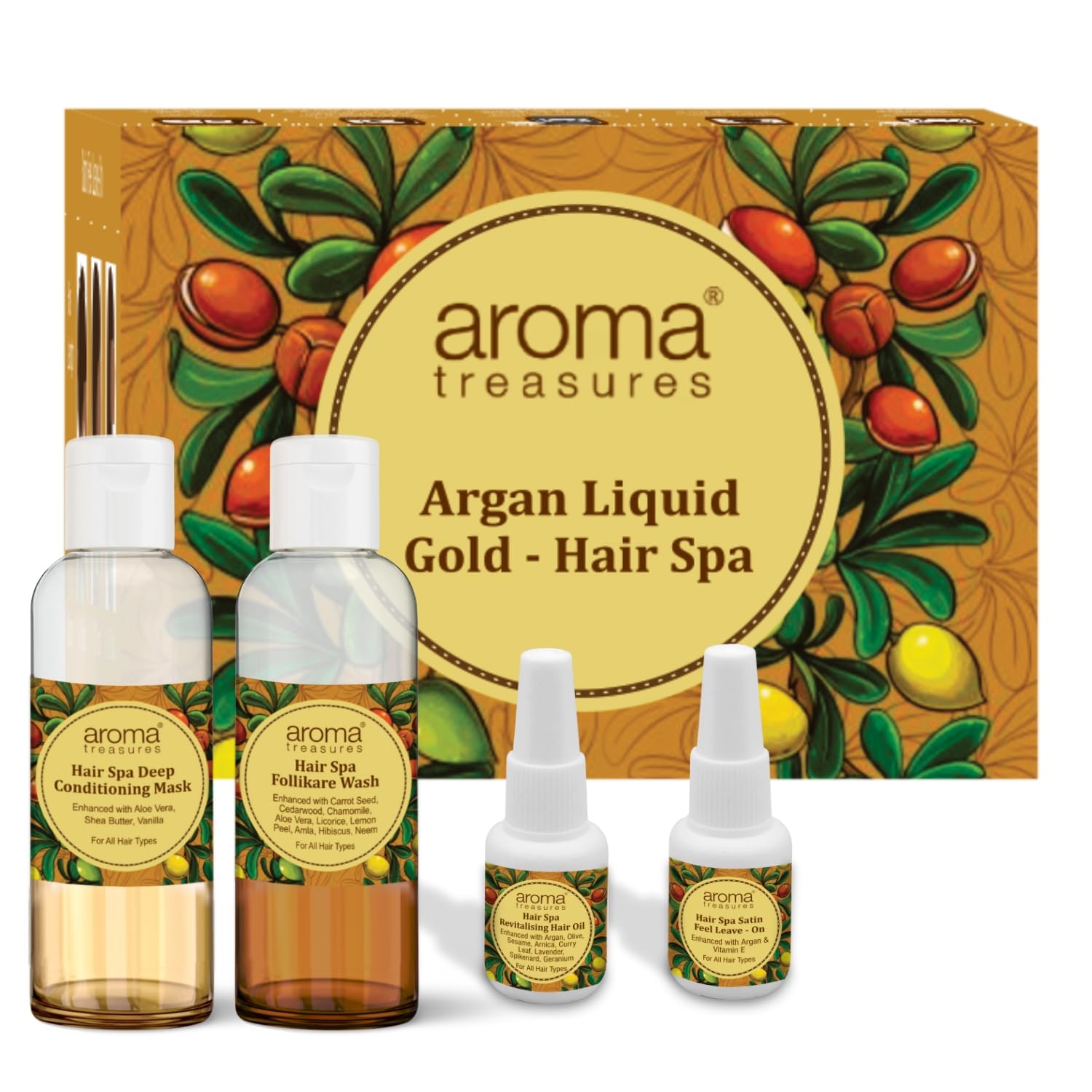 Aroma Treasures Argan Liquid Gold Hair Spa Kit (Single Use, 100g) - Deep Conditioning Treatment for Dry, Damaged Hair - Perfect for At-Home Hair Care & Salon-Style Results