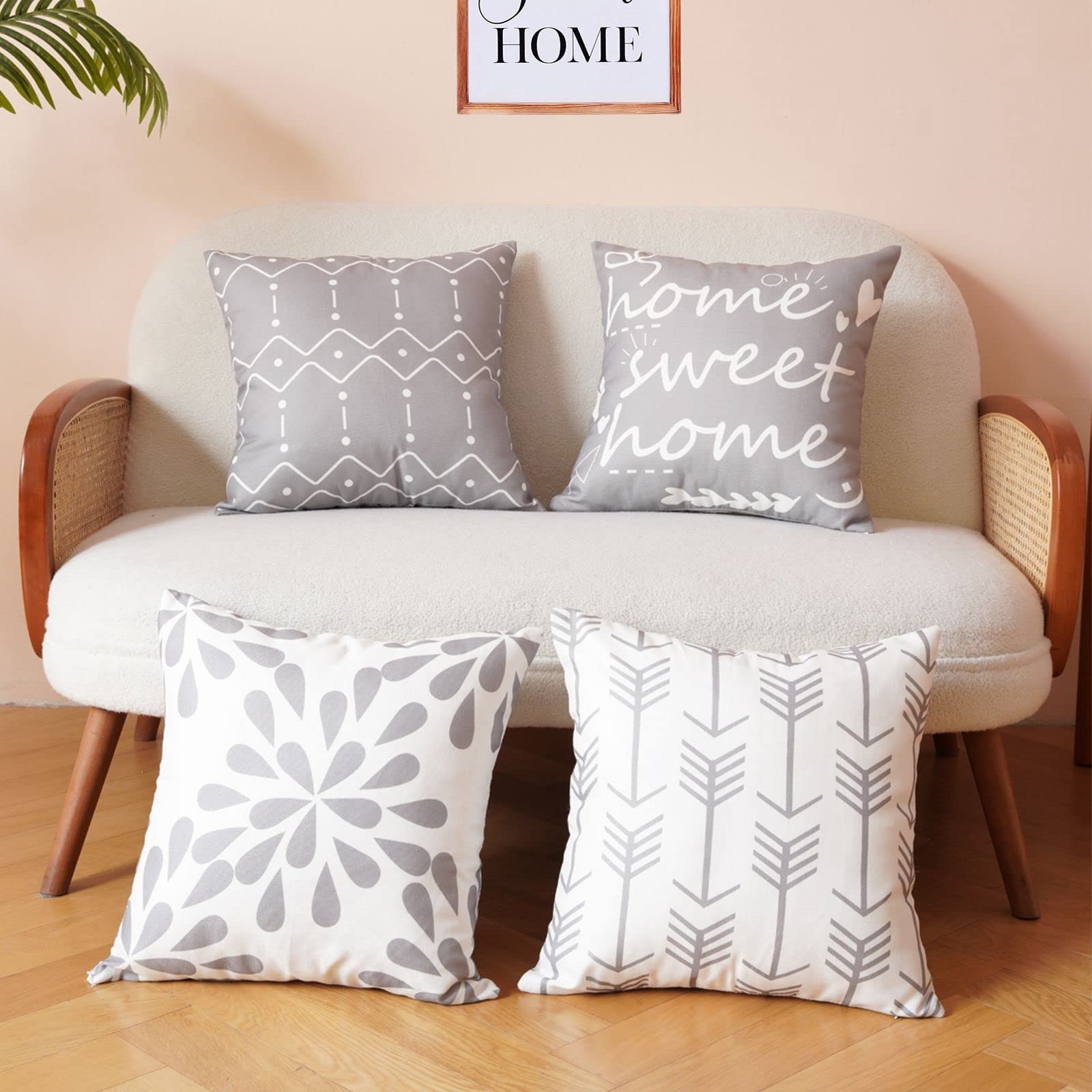 16x16 Inch Pillow Covers Set of 4 with Zippers - Decorative Linen Cushion Cases for Couch, Sofa & Bed (40x40 cm) - Farmhouse Style Home Decor for Living Room, Bedroom & Guest House