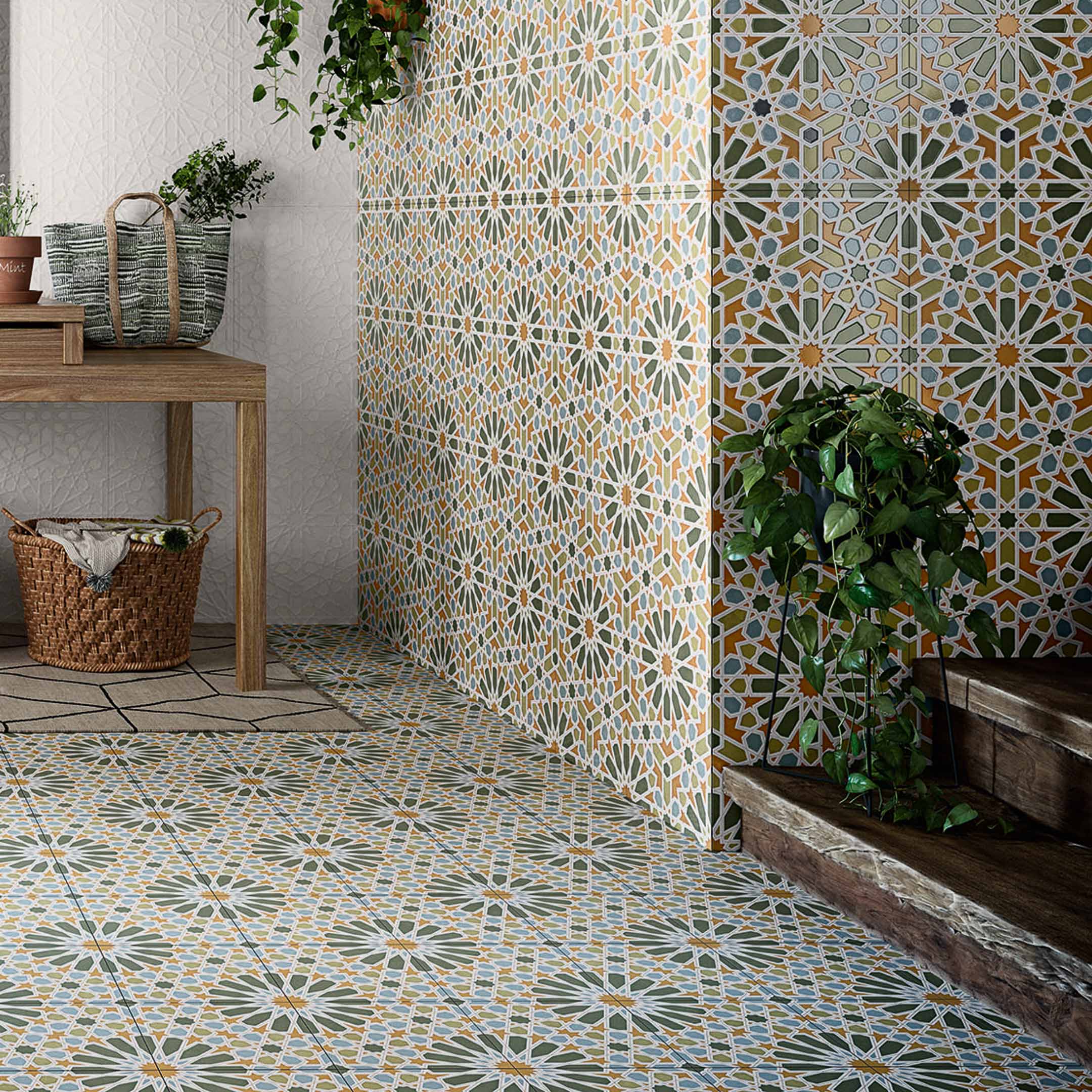 Alhambra Spanish Encaustic Cement Tile - Handmade Floor & Wall Tile for Kitchen, Bathroom, and Patio Decor