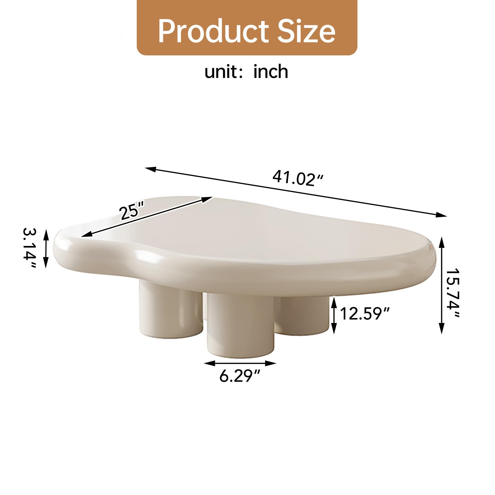 Modern White Cloud Coffee Table - Irregular Free Shape with 4 Legs, 41.02