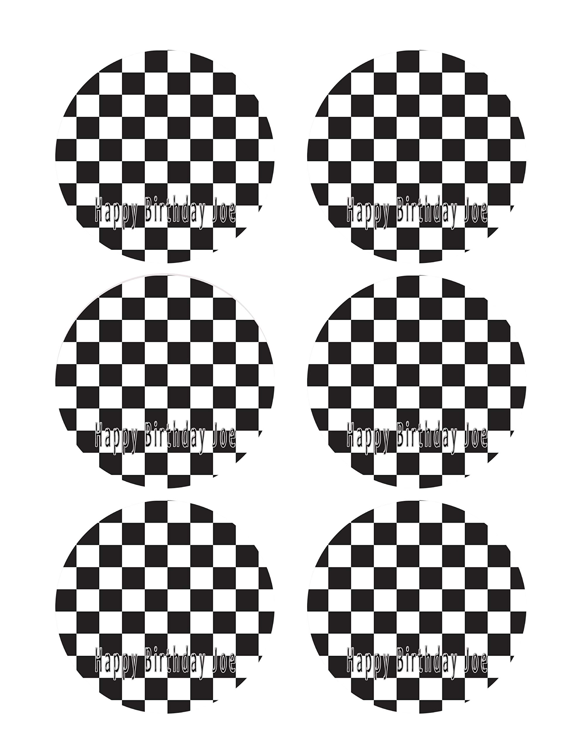 Edible Chess Board Cupcake Toppers - 3.25 Inch (6 Pieces per Sheet) for Birthday Parties, Game Night Decorations & Themed Desserts
