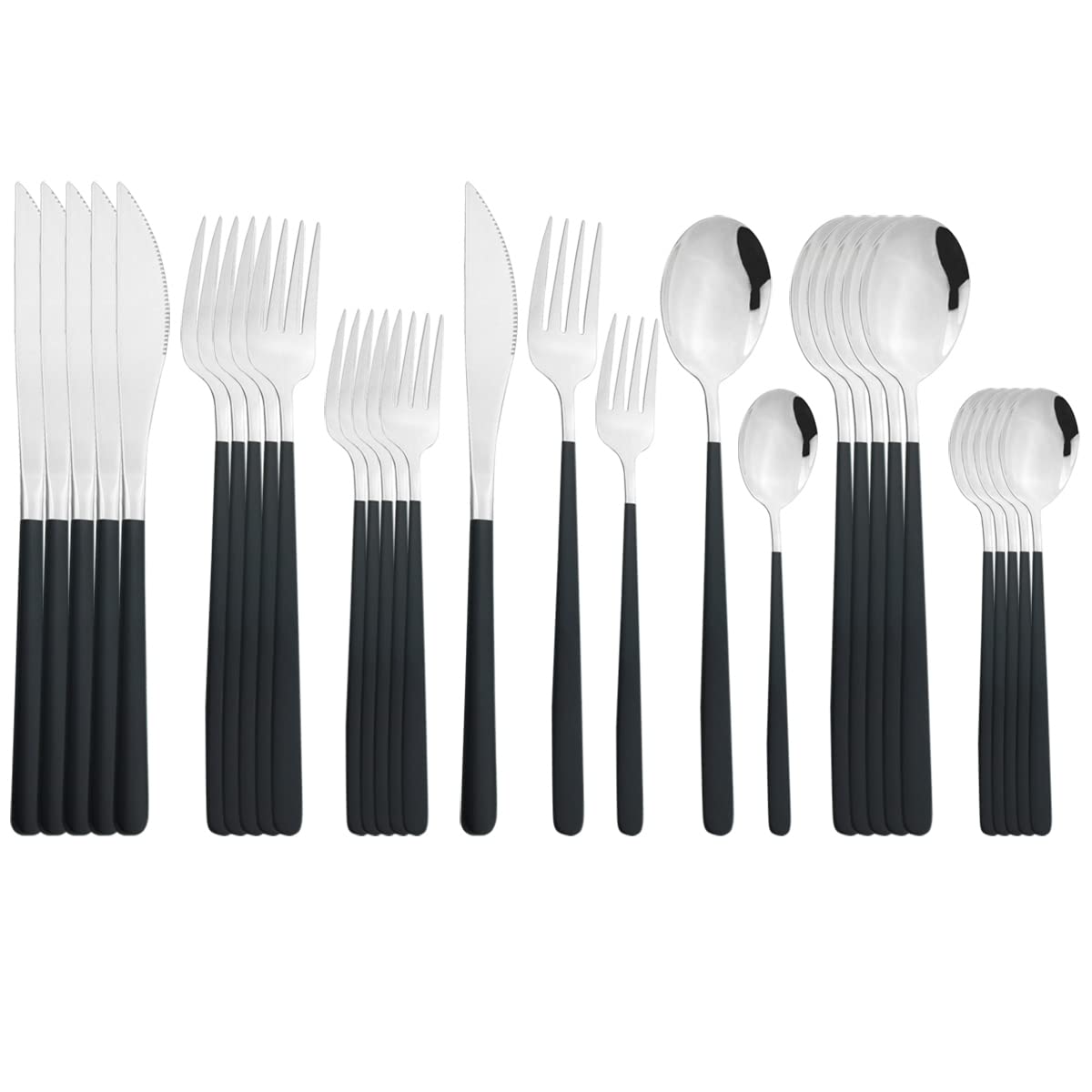 Premium 30-Piece Stainless Steel Flatware Set - 18/10 Grade Silverware Cutlery Set with Knives, Forks & Spoons - Elegant Black & Silver Dinnerware for 6 - Perfect for Formal Dining, Restaurant-Style Meals & Holiday Entertaining