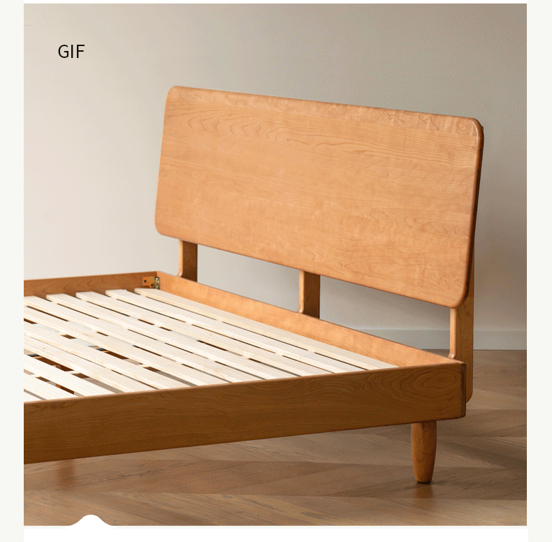 Modern Cherry Wood Bed Frame - Solid Wood Queen/King Size Bed with Headboard - Perfect for Master Bedroom, Guest Room & Modern Home Decor