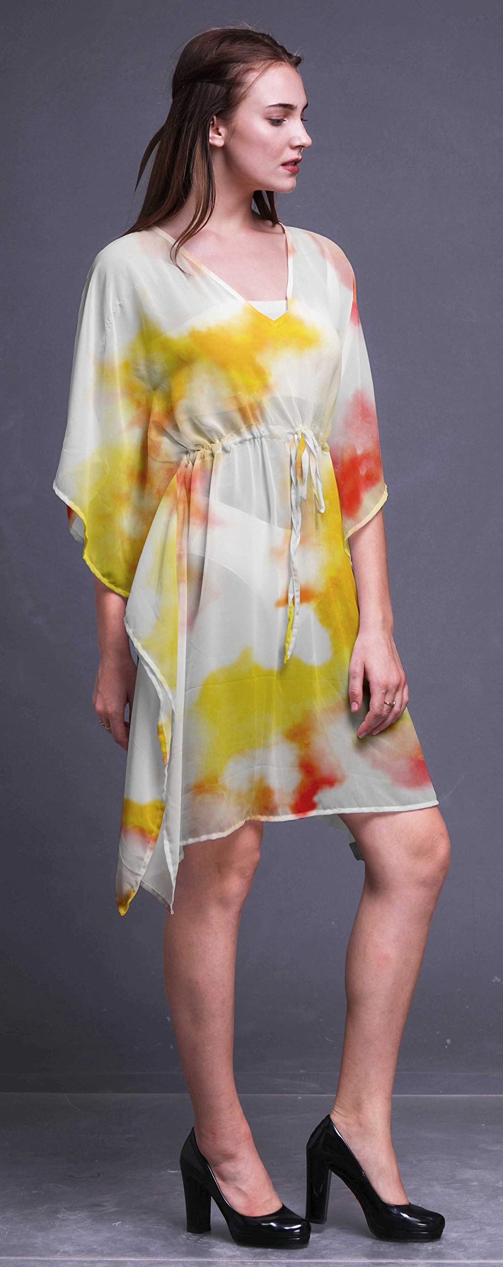 Bimba Women's Short Caftan Midi Dress - Beach Cover Up, Swimwear Cover Up, Summer Kaftan Dress for Pool, Vacation & Boho Style Outfits