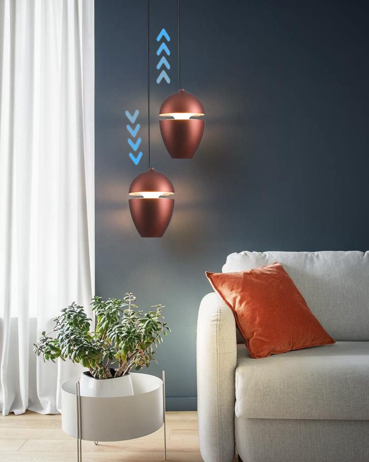 Kiven LED Retractable Lift Track Pendant Light - Adjustable Height Hanging Fixture, Warm White Single Head H Track Light for Modern Home Decor - Perfect for Bedroom, Loft & Dining Room Lighting (3 Pack, Bronze)