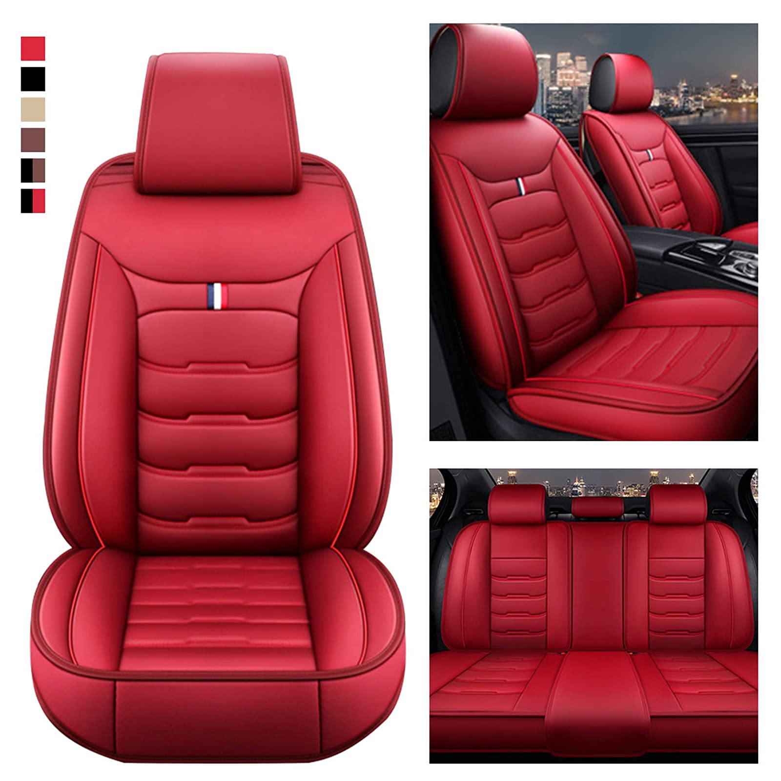 Premium Waterproof Leather Car Seat Covers Full Set for Dodge Journey 2009-2020 - Front & Rear Seat Protectors (Red) | Perfect for Road Trips, Daily Commutes & Family Protection
