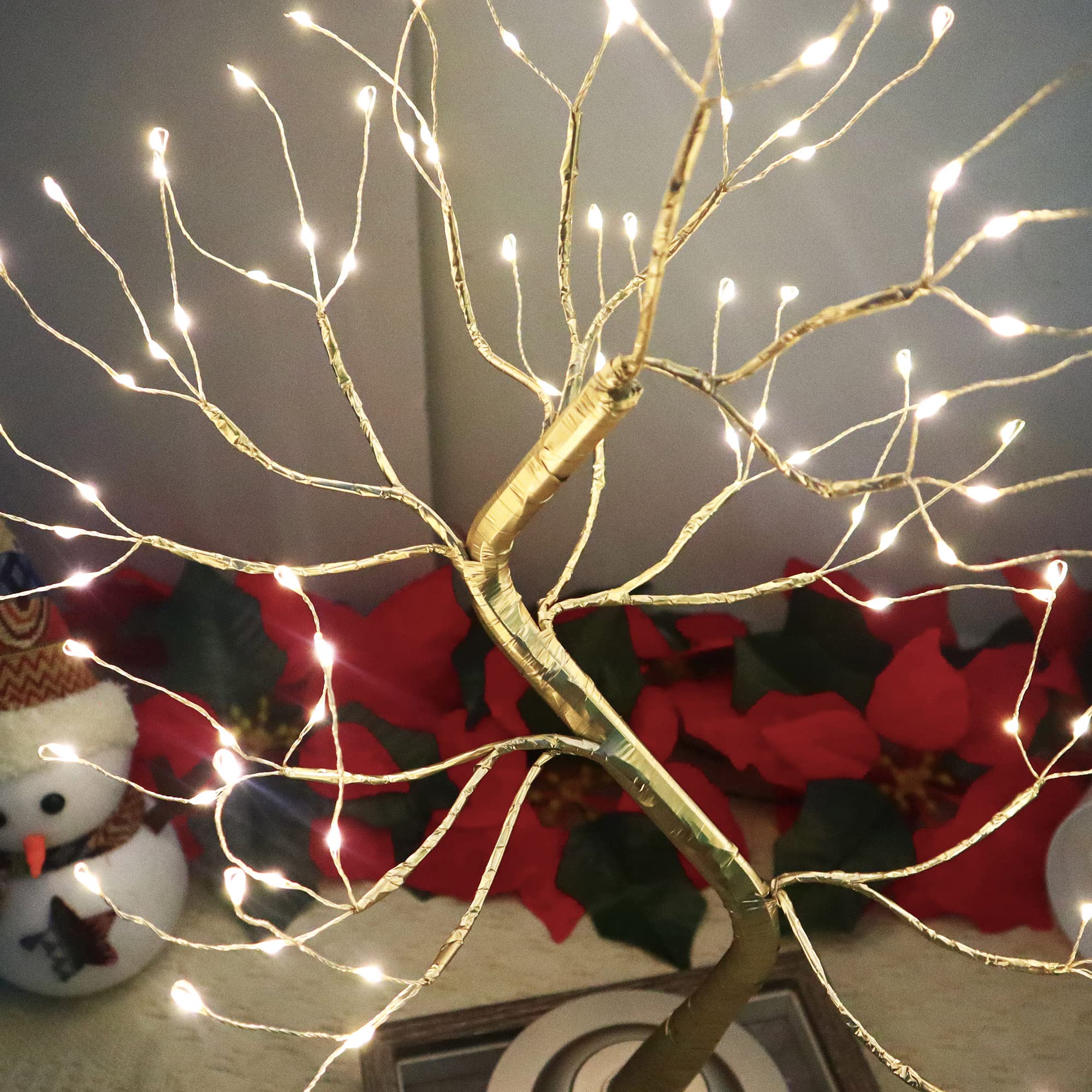 FUCHSUN 108 LED Tabletop Tree Light - 8 Lighting Modes & Timer, USB/Battery Powered Golden Bonsai Fairy Lamp for Christmas Decor, Bedroom, Living Room, Office | Perfect for Holiday Decorations, Romantic Ambiance & Gift Giving