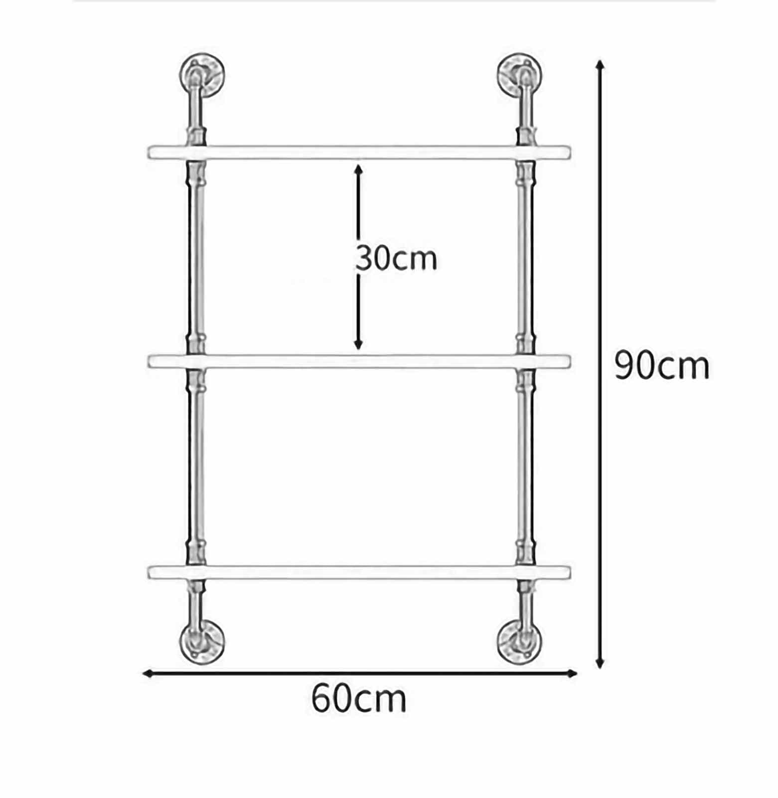 Industrial Pipe Floating Shelves - 3-Tier Rustic Wall Mount Shelf for Farmhouse Bathroom, Over Toilet Storage | Brown Wooden Pipe Shelving for Home Decor & Organization
