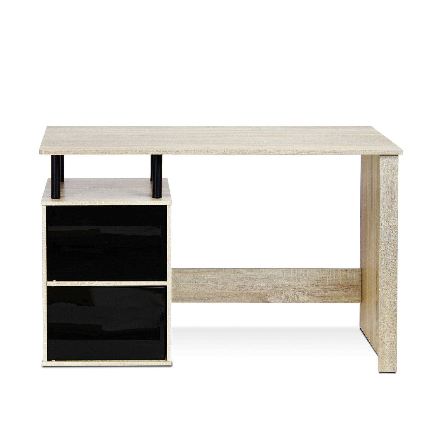 Furinno Ubah NT13008 No Tools Assembly Contemporary Computer Desk, Sonoma Oak/Black - Perfect for Home Office, Study & Small Spaces