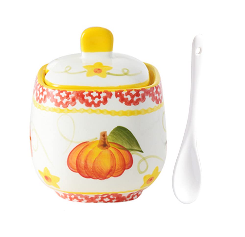 Ceramic Pumpkin Sugar Bowl with Lid - Airtight Storage Jar for Sugar, Spices & Seasonings - Perfect for Kitchen, Dining Table & Fall Decor