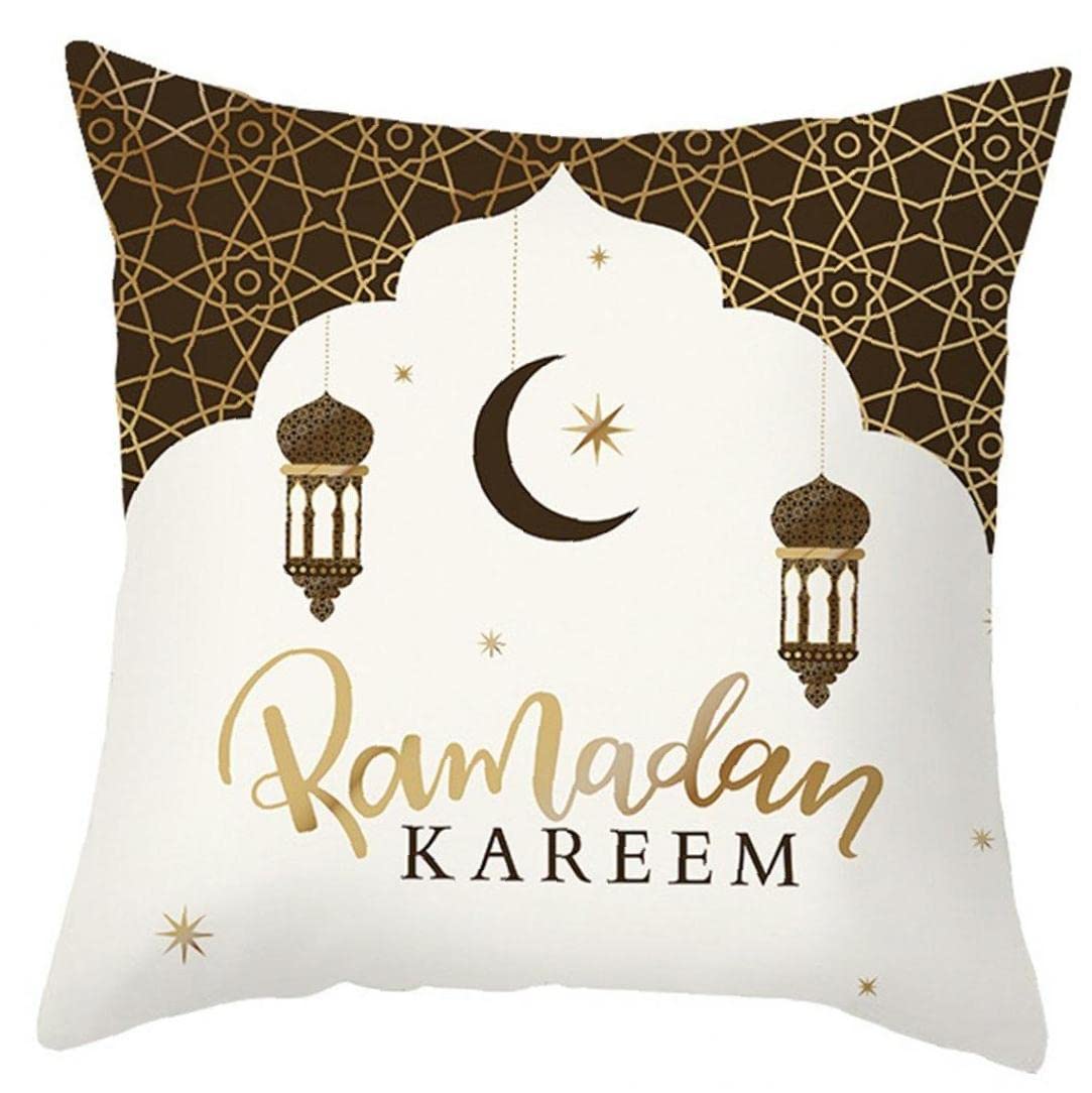 Ramadan Decorative Pillow Covers 45x45cm - Muslim Prayer Cushion Cases, White Sofa Throw Pillows for Eid, Home Decor & Living Room Couch Accessories - Perfect for Iftar Gatherings, Mosque Prayer & Holiday Decorations